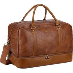 Leather Large Travel Duffel Tote Bag Carry On Weekender Overnight Bag With Shoe